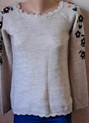 Свитер с цветочной вышивкой, свитшот нарядный свитер вязаный, кофта маленький размер, зимний свитер, джемпер7 фото