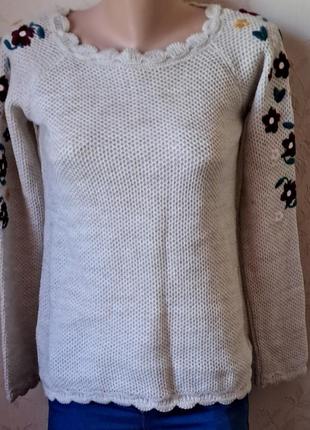 Свитер цветочной вышивкой свитер вязаный, нарядный свитер, кофта, зимний свитер, джемпер1 фото