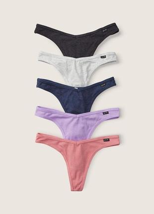 Набір трусиків pink стрінги 5 штук 5-pack cotton thong underwear трусики оригінал труси білизна