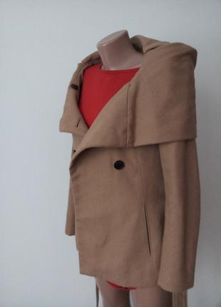 Двубортное пальто кэмэл шикарного качества шерсть zara оригинал уютный большой капишон5 фото