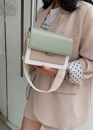 Женская сумка кросс-боди бежевая оливковый8 фото