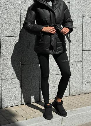 Тепла шкіряна куртка шкіряний пуфер  пуховик з еко-шкіри чорна9 фото