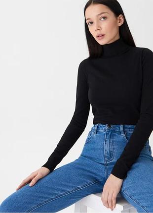 Черная водолазка в рубчик свитер с горлом гольф от h&amp;m