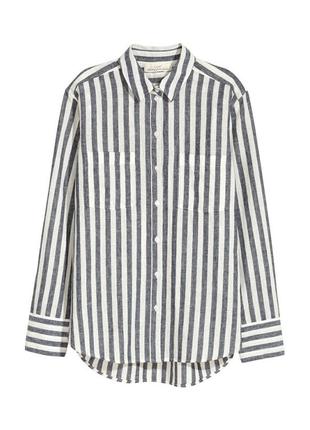 Полосатая рубашка из льна h&m льняная оверсайз сорочка женская базовая рубашка в полоску котоновая натуральная