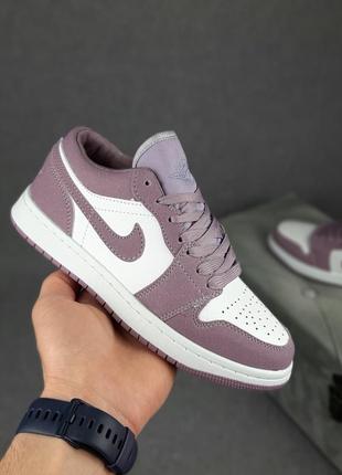 Женские кроссовки nike air jordan 1 low низкие белые с сиреневым скипь sale  ⁇  smb5 фото