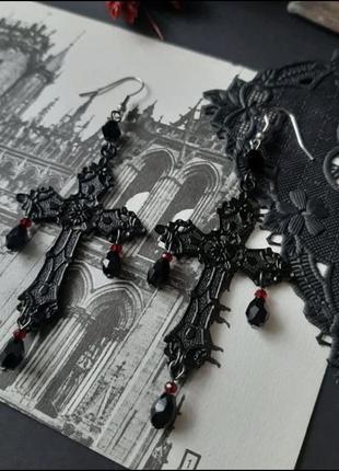 Готический массивные серьги кресты с камнями вампирский стиль helloween3 фото