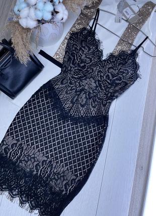 Чёрное кружевное платье xs s платье чашечками короткое платье комбинация вечернее платье