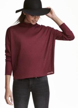❤️оверсайз светр h&m xs/s бордовий гольф у рубчик водолазка теплий гольфик світшот реглан