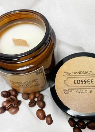 Ароматична свічка з ароматом кави із соєвого воску з дерев'яним гнітом2 фото