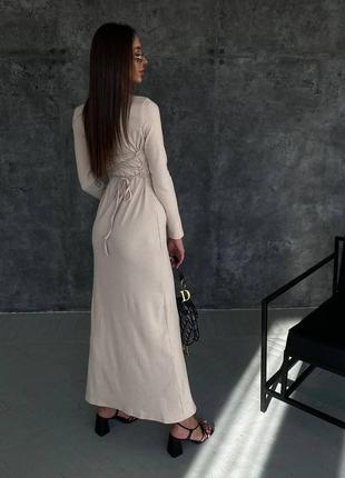 Жіноча сукня максі з розрізом в рубчик3 фото