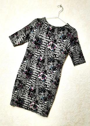 Damned delux португалія сукня по фігурі міні чорна/сіра+квіти стрейч-трикотаж жіноча6 фото