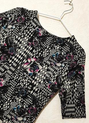Damned delux португалія сукня по фігурі міні чорна/сіра+квіти стрейч-трикотаж жіноча7 фото