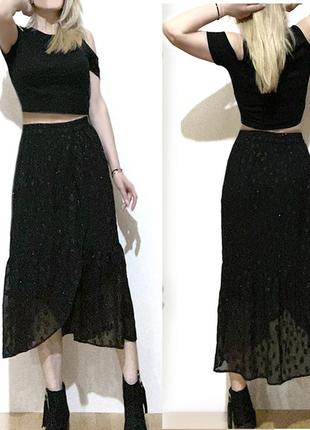 S-m нова спідниця легка з підспідницею довга чорна юбка на резинці1 фото