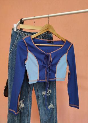 Топ з довгими рукавами на зав'язках, лонг, печворк