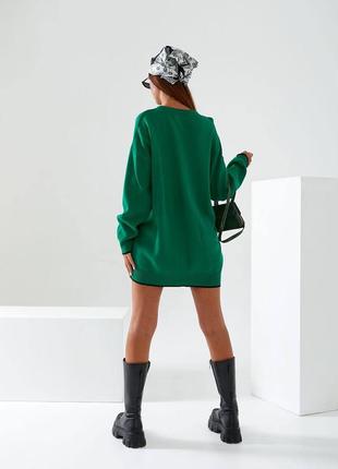 Свитер удлиненный со спущенным плечом с крупным принтом спереди туника свитер платья зеленый серый бежевый розовый из шерсти теплый оверсайз7 фото