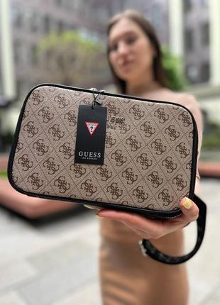 Жіноча сумка з еко-шкіри guess snapshot бежева, брендова сумка через плече