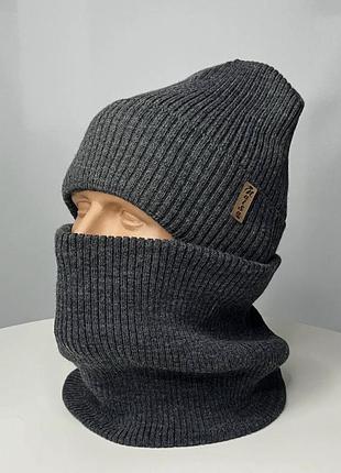 Женский комплект в рубрик шапка и бафф на флисе
