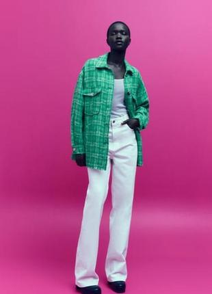 Рубашка пиджак зара zara -m - зеленая твидовая