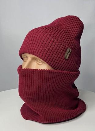 Женский комплект в рубрик шапка и бафф на флисе