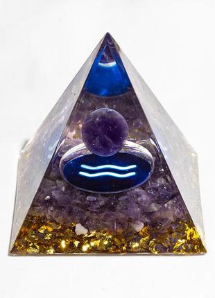 Енергетична піраміда - гармонізатор зодіаку знак водолій з кулькою з натурального мінералу / фен шуй