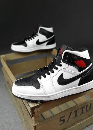 Nike air jordan 1 білі з чорним sin кросівки жіночі відмінна якість найк джордан осінні шкіра кеди високі