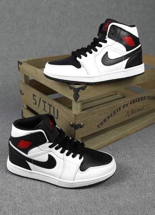 Nike air jordan 1 белые с черным sin кроссовки женские отличное качество найк джордан осенние кожа кеды высокие2 фото