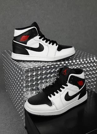 Nike air jordan 1 белые с черным sin кроссовки женские отличное качество найк джордан осенние кожа кеды высокие7 фото