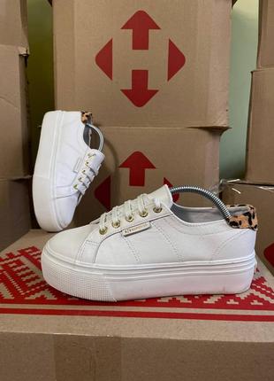 Женские кожаные кроссовки на платформе superga leather1 фото