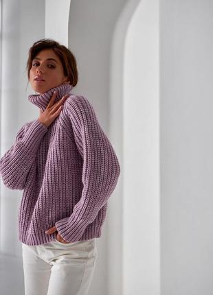 В'язаний жіночий светр теплий светр оверсайз укорочений вовняний светр вільний зимовий светр з високим коміром4 фото