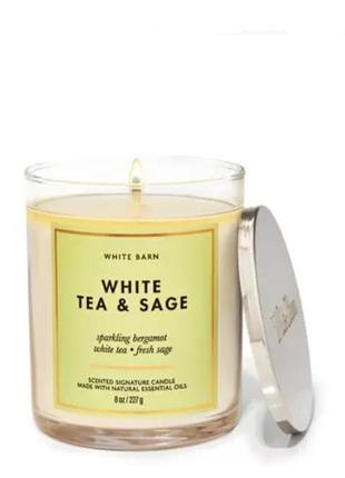 Арома свеча с одним фитилем white tea and sage от bath and body works оригинал