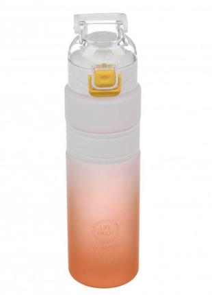 Пляшка для води пластикова сіра/оранжева 800мл, спортивна пляшка до школи