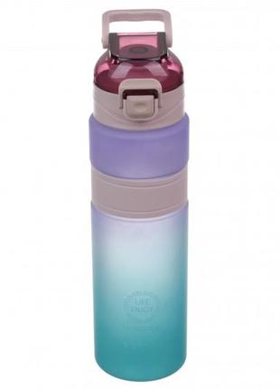Пляшка для води пластикова фіолетова/бірюзова 800мл, спортивна пляшка до школи
