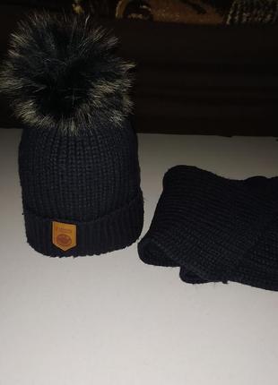 Комплект зимняя шапка с пумпоном и шарф new fashion2 фото