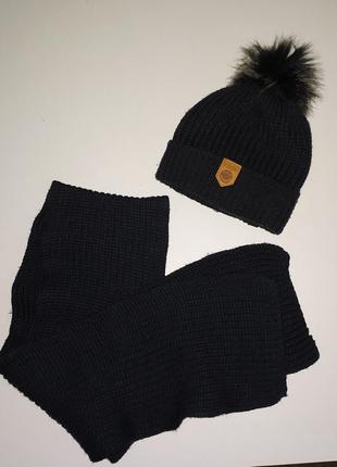 Комплект зимняя шапка с пумпоном и шарф new fashion6 фото