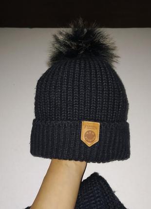 Комплект зимняя шапка с пумпоном и шарф new fashion4 фото