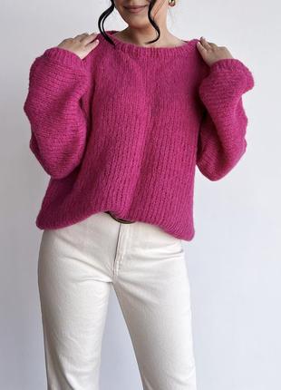 Яркий свитер оверсайз из шерсти альпака на шёлке9 фото