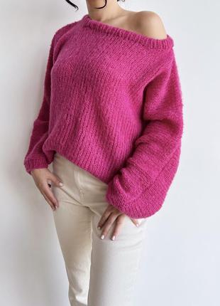 Яркий свитер оверсайз из шерсти альпака на шёлке4 фото