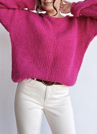 Яркий свитер оверсайз из шерсти альпака на шёлке8 фото