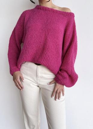 Яркий свитер оверсайз из шерсти альпака на шёлке7 фото