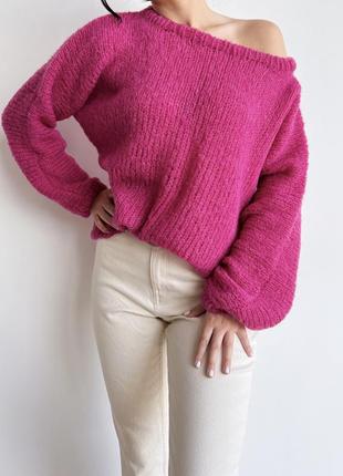 Яркий свитер оверсайз из шерсти альпака на шёлке5 фото