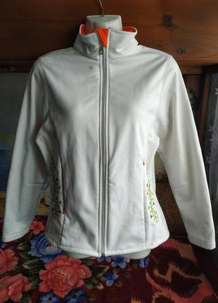 Женская,белая,термо куртка на флисе с вышивкой 44-46 г