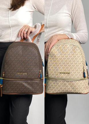 Рюкзак преміум шкіра у стилі michael kors large rhea logo backpack