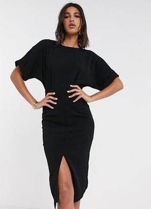 Черное платье миди с разрезом размер 14-16