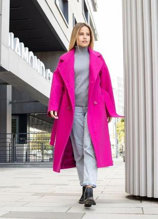 Модное и стильное пальто женское демисезонное полушерсть осень-весна оверсайз малиновое xs,s,m,l,xl,2xl,3xl4 фото