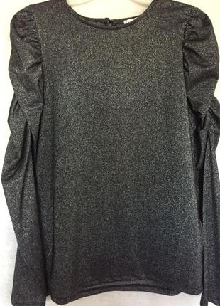 Якісна гарна блуза лонгслів з люриксом та об'ємним рукавом1 фото