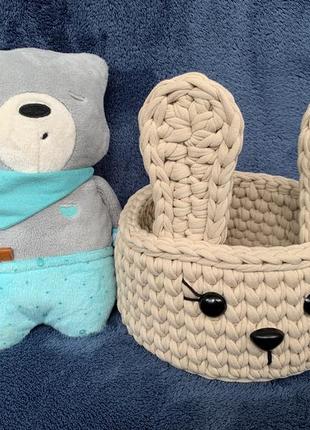 Зайка - корзина (корзинка) из трикотажной пряжи