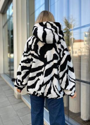 Жіноча тепла курточка, куртка штучне хутро, прінт зебра1 фото