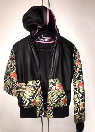 Plein  sport чёрная женская куртка-бомбер с цветочным принтом