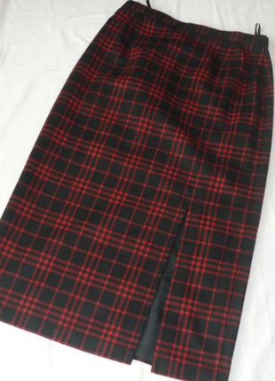 Теплая длинная прямая юбка country line в черно-красную клетку 65% шерсть1 фото