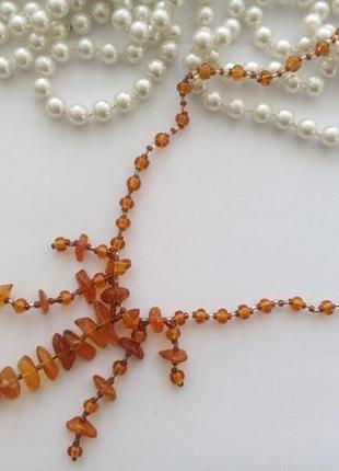 Винтаж!🧡1960-е!🧡 ожерелье колье натуральный янтарь набрано с подвесками